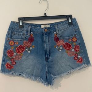 Embroidered jean shorts